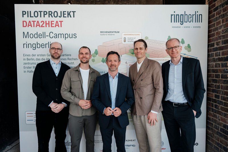 v.l.: Dr. Christian Meine, Geschäftsführer Marienpark Berlin, Fridtjof Gustavs, Co-Founder und Managing Director MotionLab.Berlin, Dr. Severin Fischer, Staatssekretär in der Senatsverwaltung für Wirtschaft, Energie und Betriebe, Matthias Menger, Geschäftsführer von KOIMO Projektentwicklung und ringberlin, Georg Friedrichs, Vorstandsvorsitzender GASAG AG