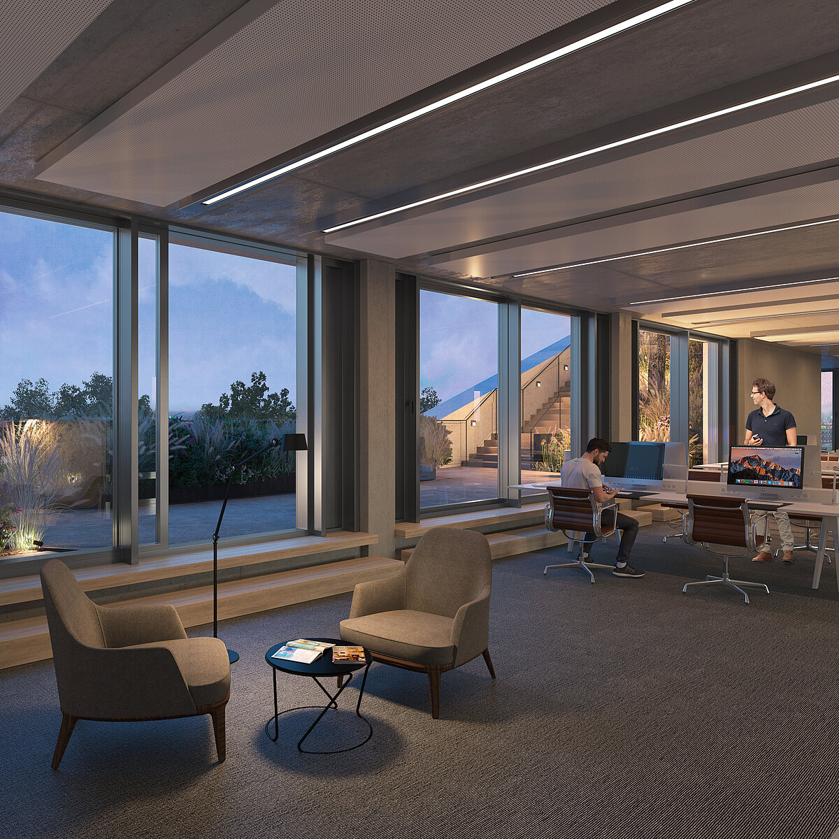 Visualisierung Lounge Bürogebäude AERA