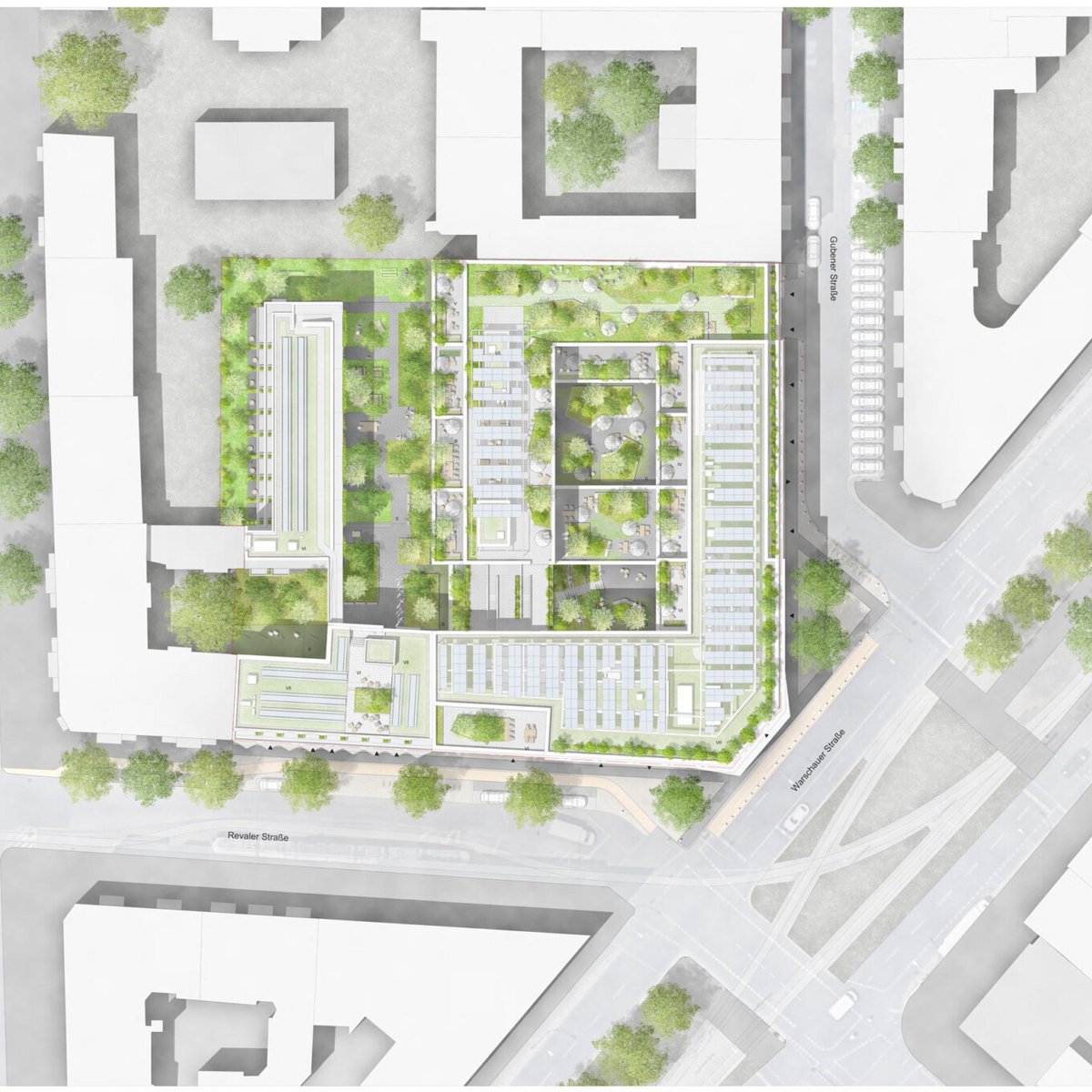 Lageplan vom Gebäudeensemble in der Revaler Strasse. 