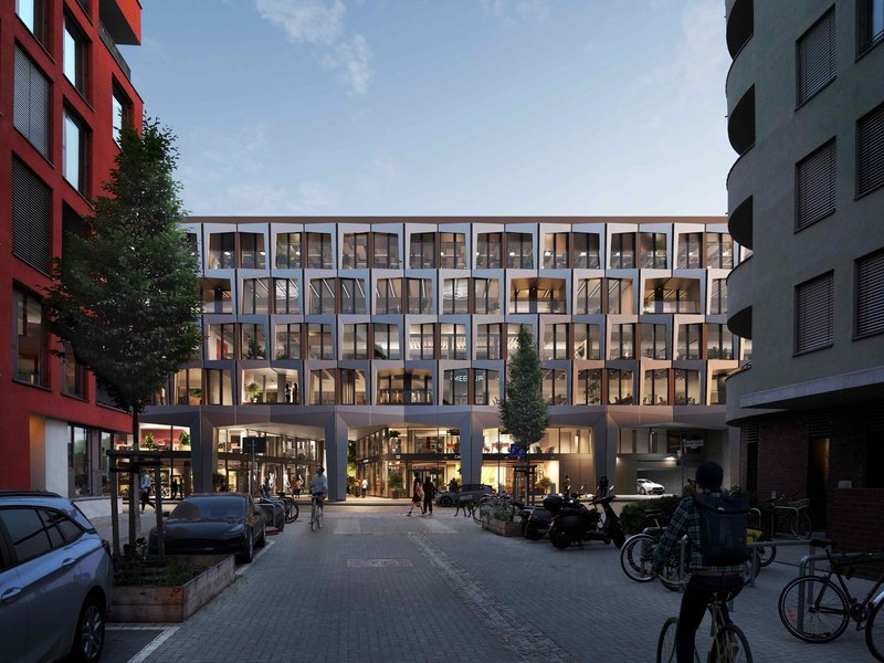 Visualisierung vom Berliner Büroprojekt „THE B" Frontansicht
