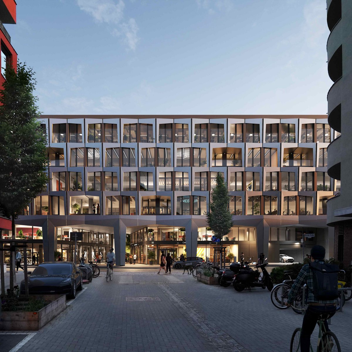 Visualisierung vom Berliner Büroprojekt „THE B" Frontansicht