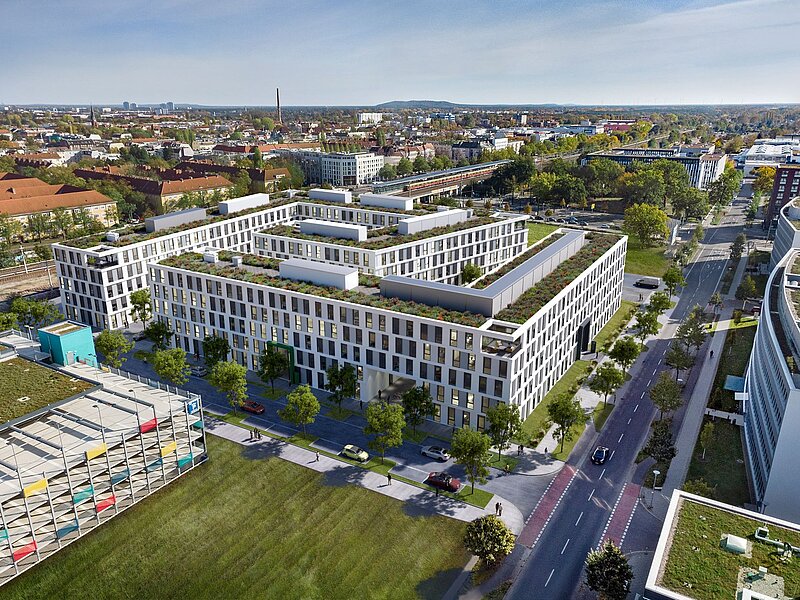 Luftbild vom Gebäude am Wissenschaftspark Berlin Adlershof