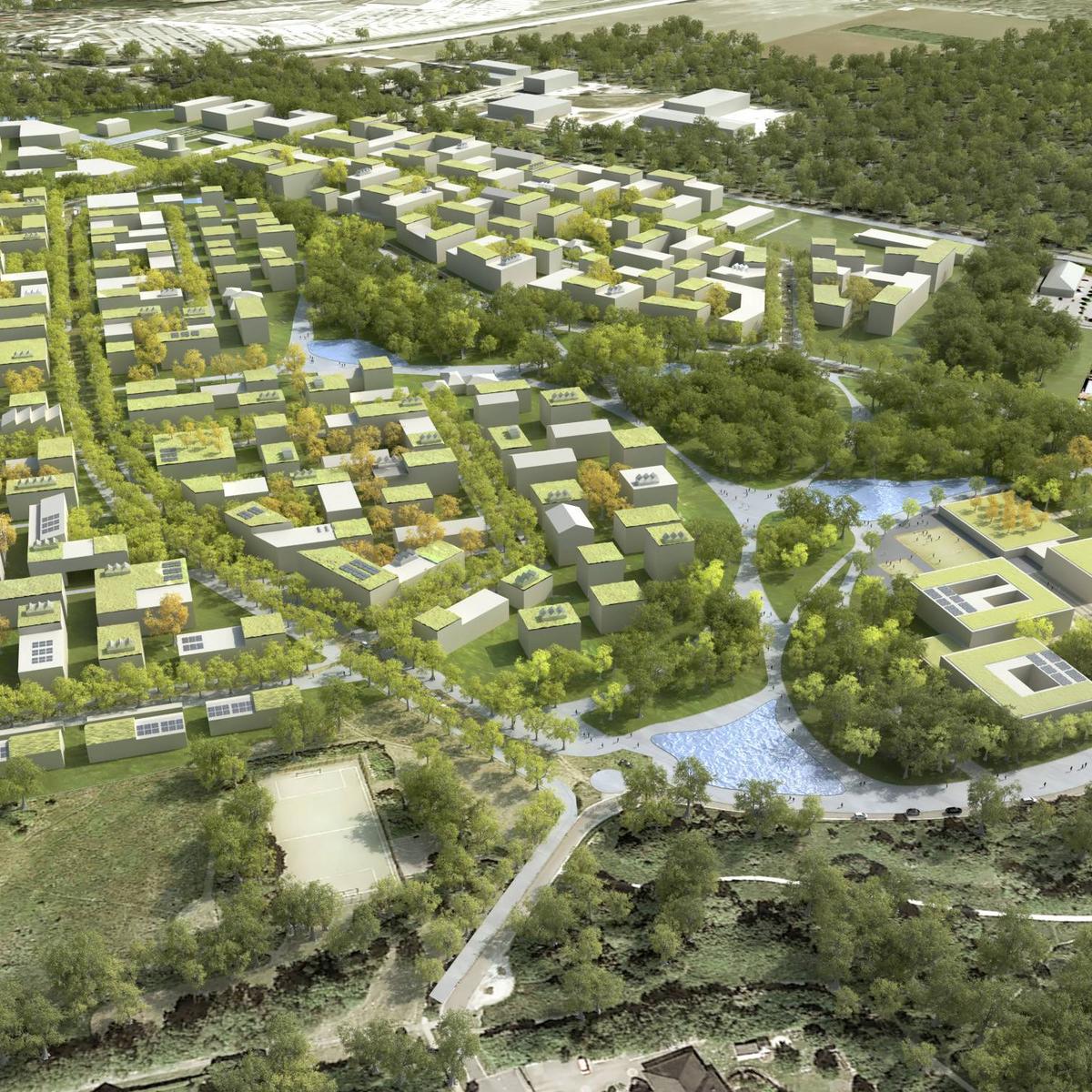 Visualisierung des Königsparks, einem modernen Wohn- und Gewerbequartier in Königs Wusterhausen