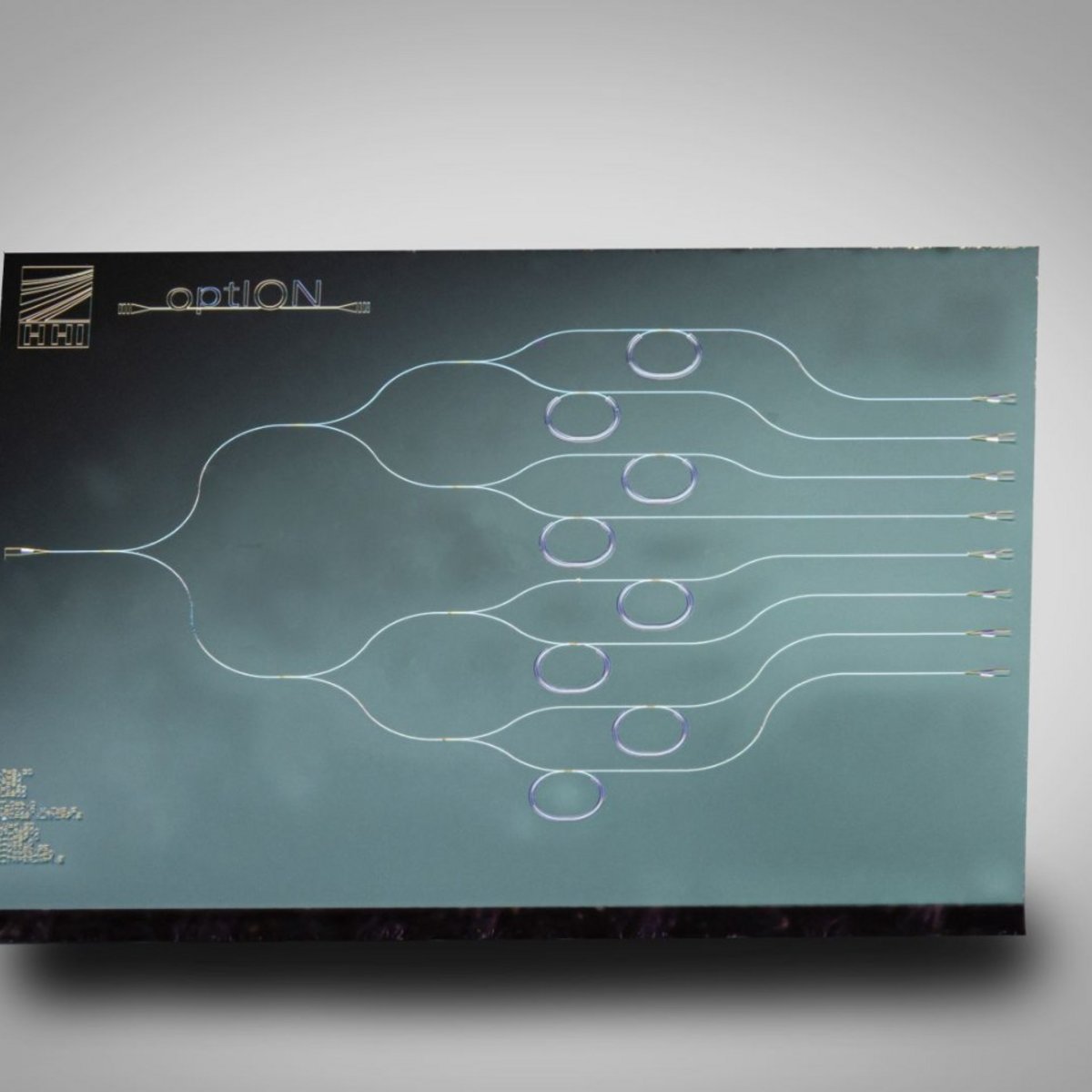 Ein im Projekt optION entwickelter photonischer Sensorchip mit acht Sensorkanälen in der Materialplattform Siliziumnitrid.