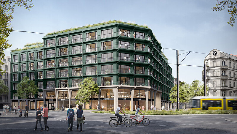 Visualisierung Gebäude mit Wohnungen, Büros und Einzelhandel in Berlin-Friedrichshain
