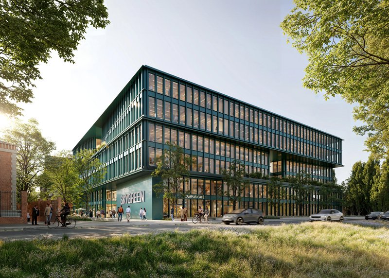 Visualisierung Skygreen ein Holzhybrid.Bürogebäude in Berlin am Hallischen Ufer