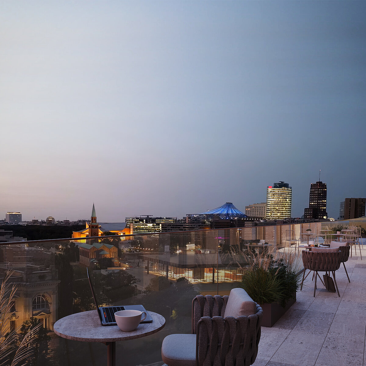 Visualisierung Bürogebäude BE.YOND OFFICE BERLIN, Panoramablick aus dem 7. Obergeschoss