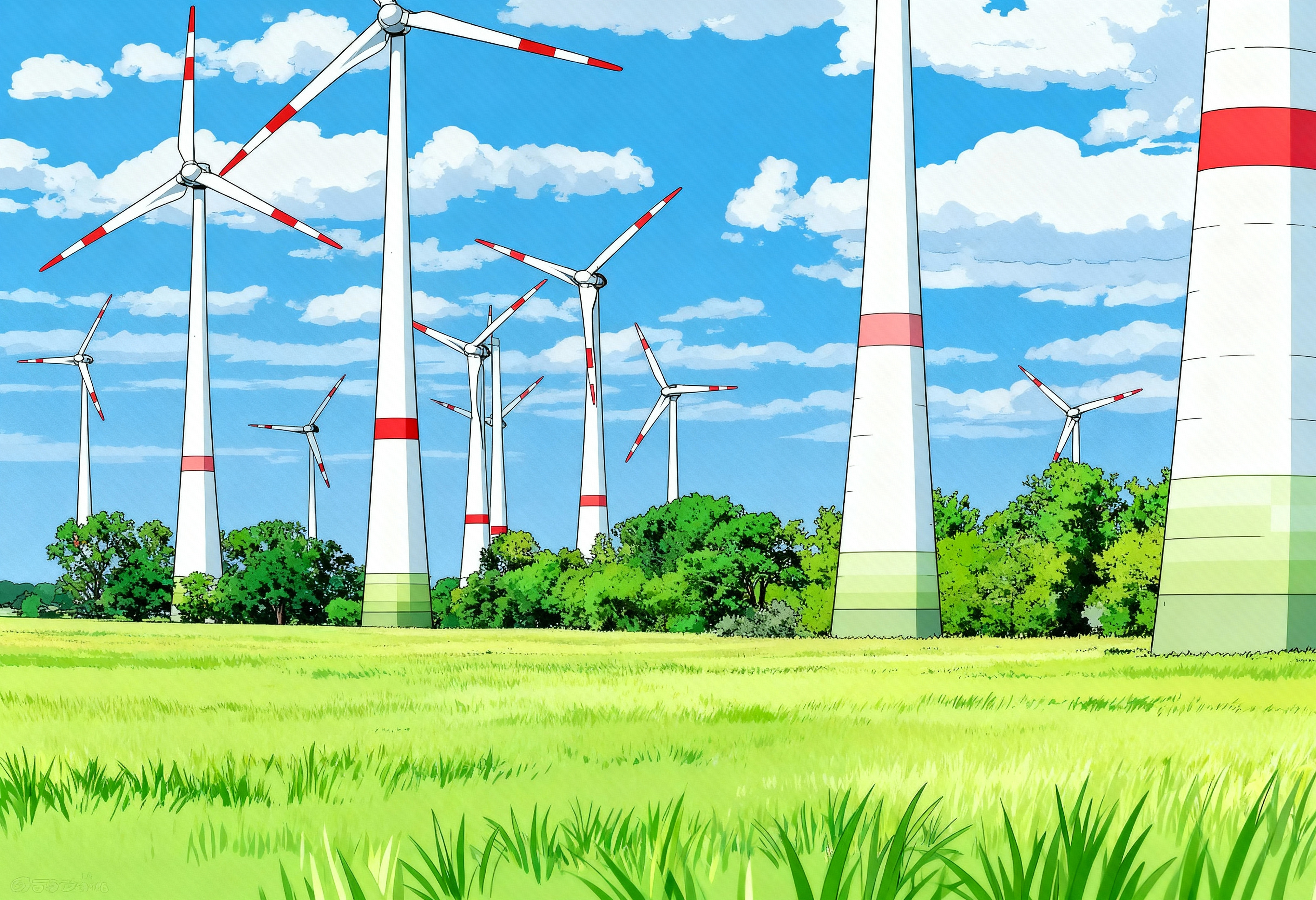 Windkraftanlagen in einem Windpark auf einem offenen Feld