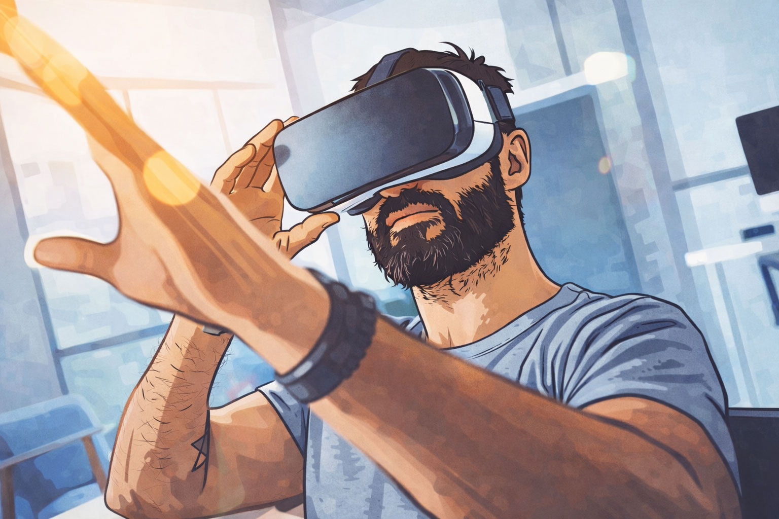 Person nutzt eine Virtual-Reality-Brille (VR)