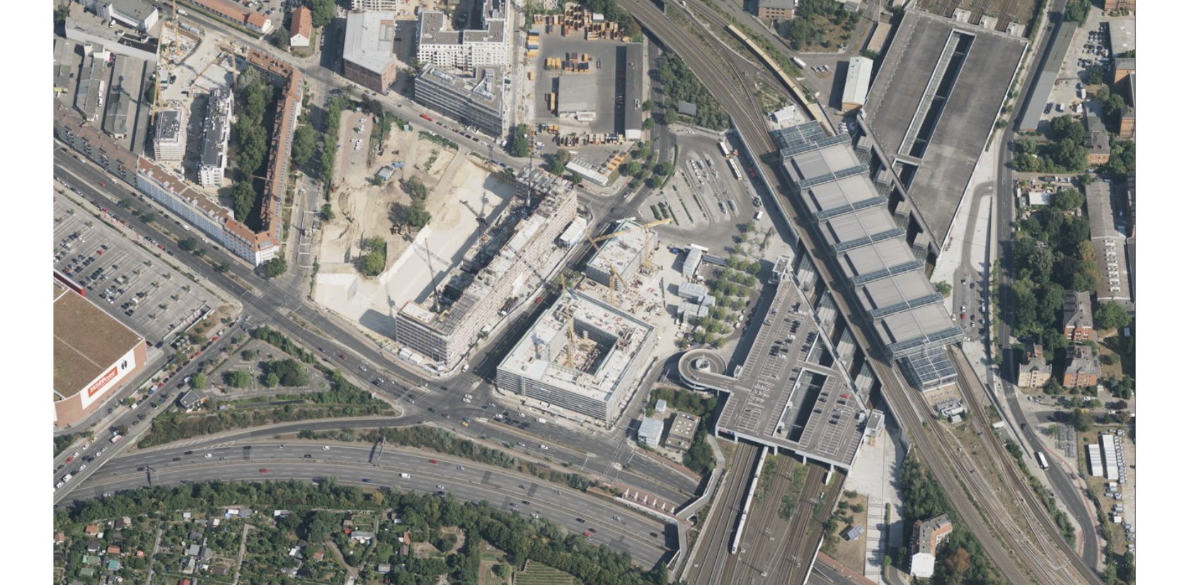 Luftaufnahme des Gewerbegebietes Südkreuz